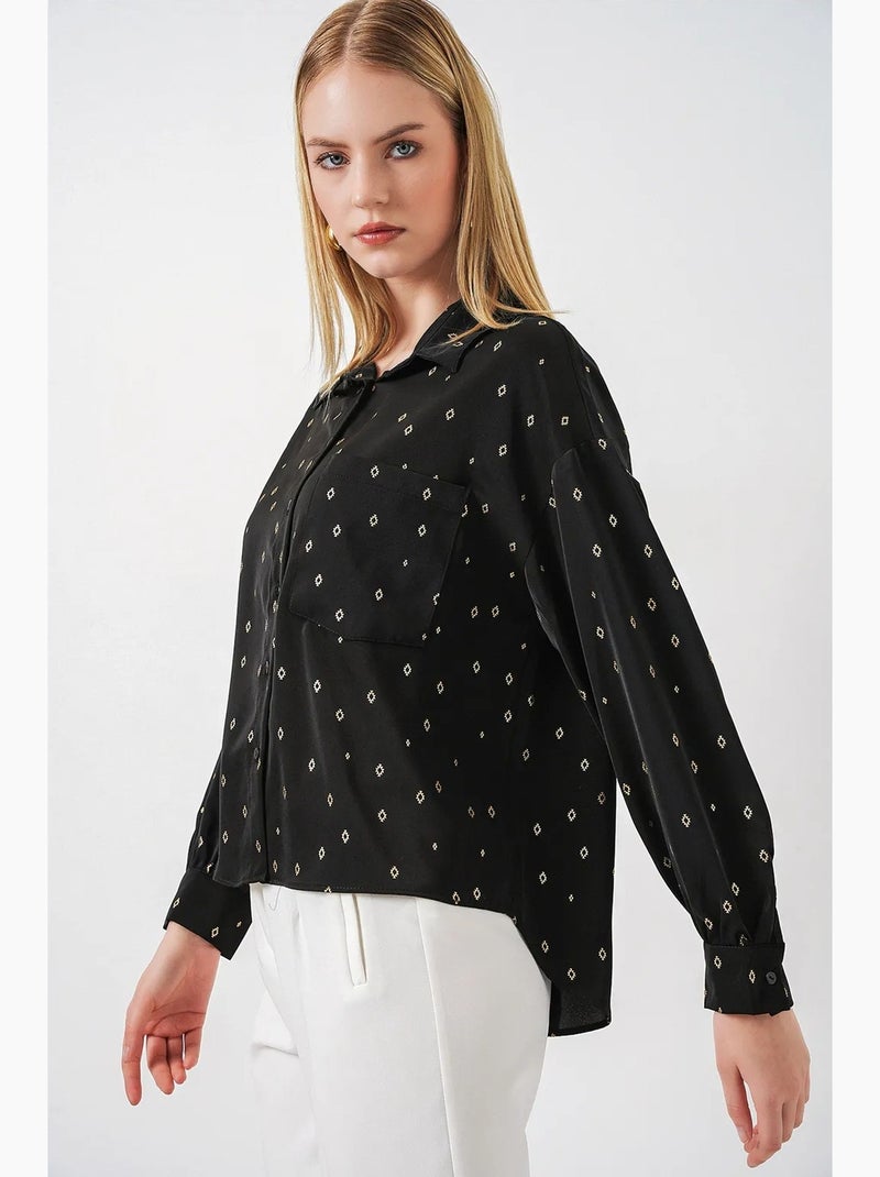 Camisa oversized de manga comprida estampada com bolso bdart Preto - Kiabi