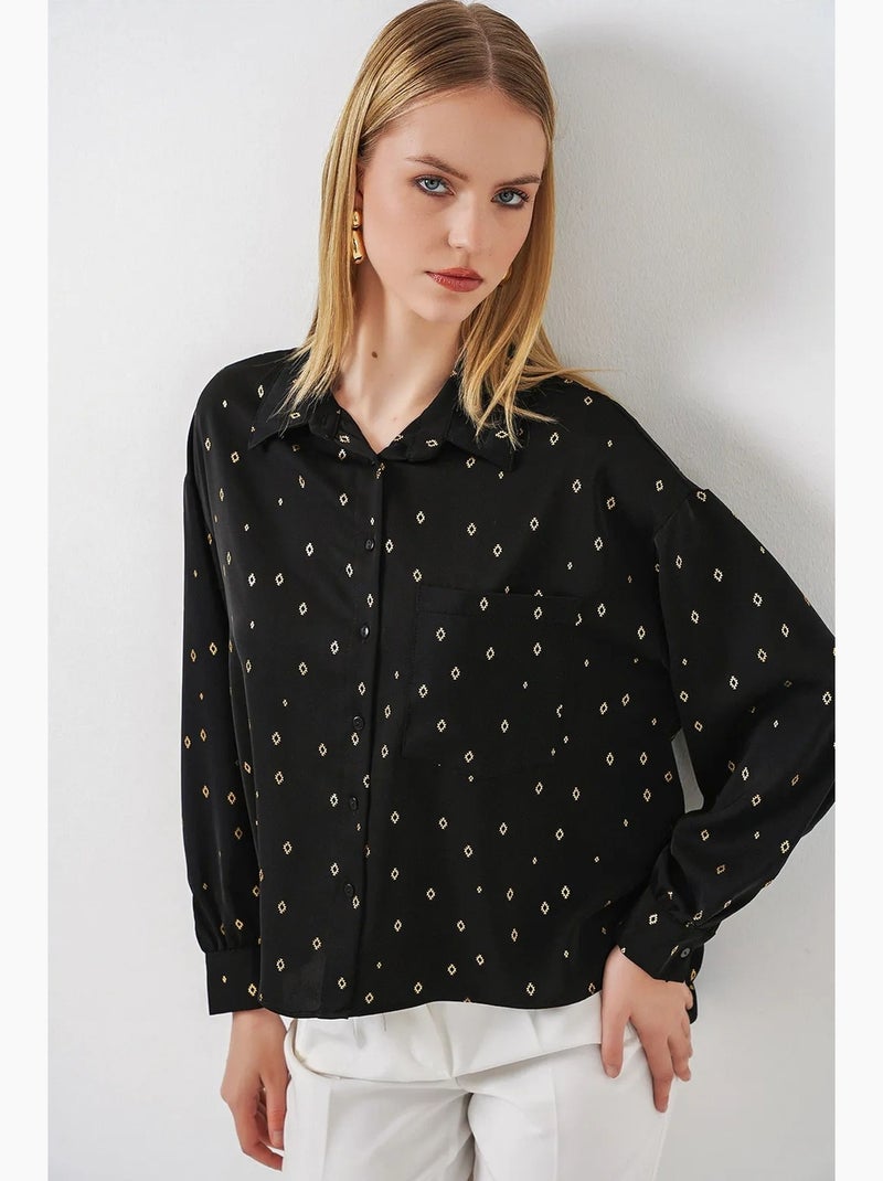 Camisa oversized de manga comprida estampada com bolso bdart Preto - Kiabi