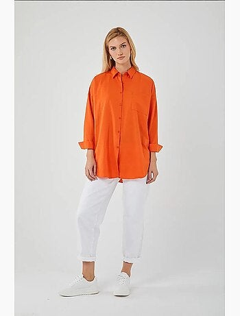 Camisa oversized de popelina com botões e manga comprida mixray