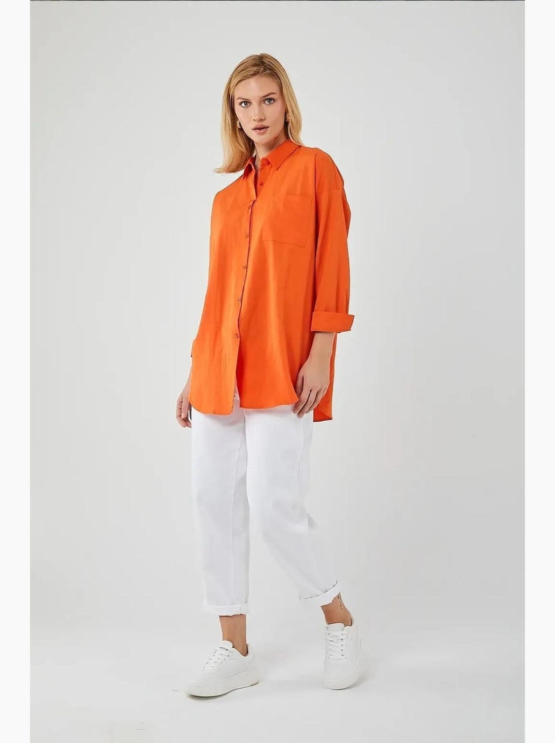 Camisa oversized de popelina com botões e manga comprida mixray Laranja-mandarina - Kiabi