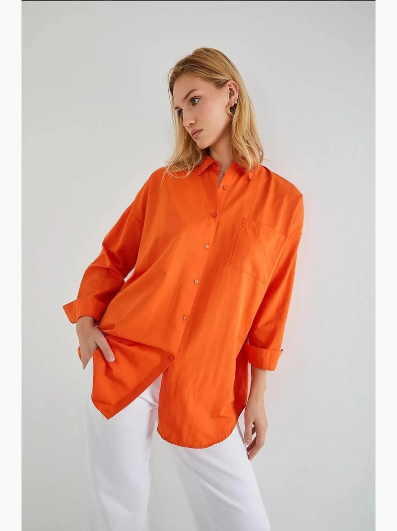 Camisa oversized de popelina com botões e manga comprida mixray Laranja-mandarina - Kiabi