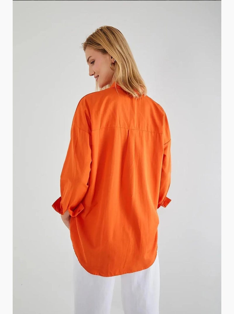 Camisa oversized de popelina com botões e manga comprida mixray Laranja-mandarina - Kiabi