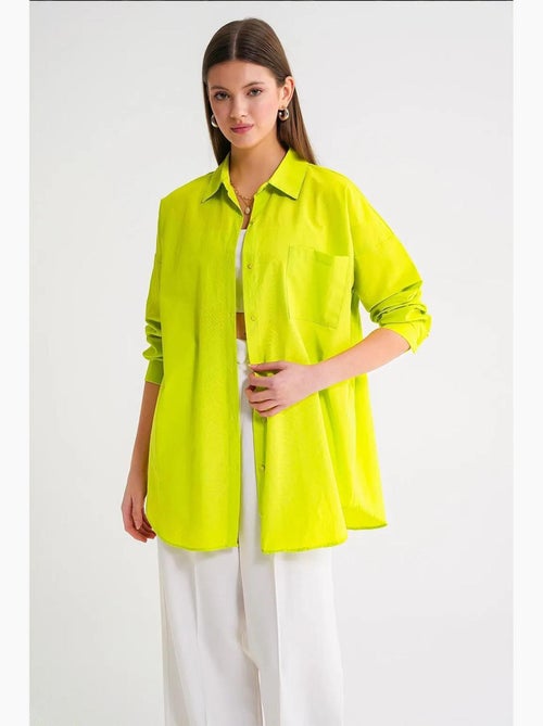 Camisa oversized de popelina com botões e manga comprida mixray - Kiabi Camisa oversized de popelina com botões e manga comprida mixray - Kiabi