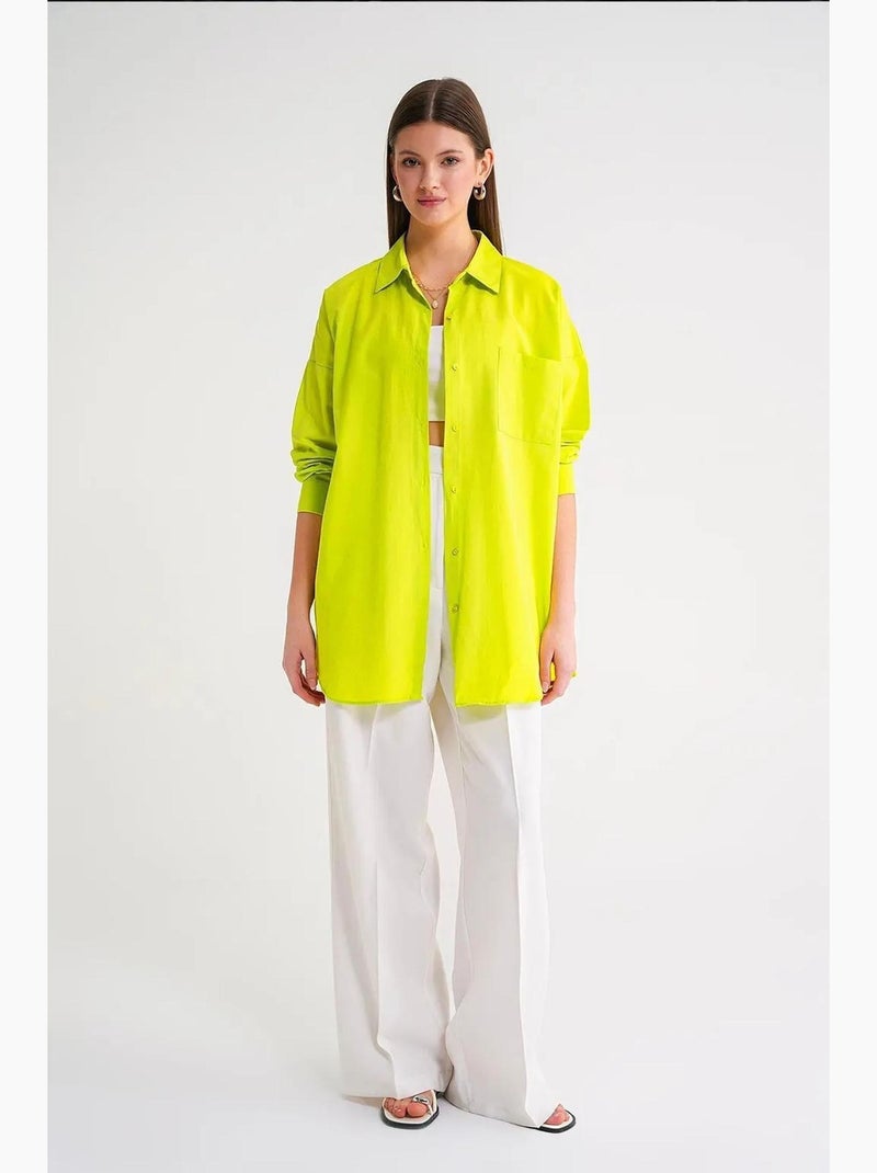 Camisa oversized de popelina com botões e manga comprida mixray Verde anis - Kiabi
