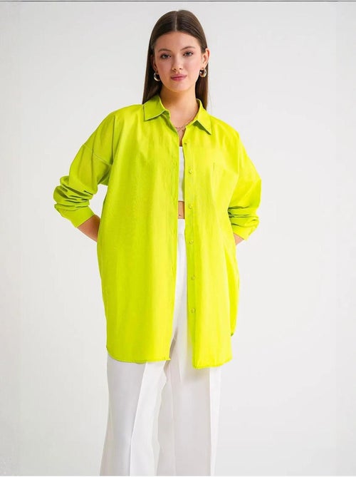 Camisa oversized de popelina com botões e manga comprida mixray - Kiabi Camisa oversized de popelina com botões e manga comprida mixray - Kiabi