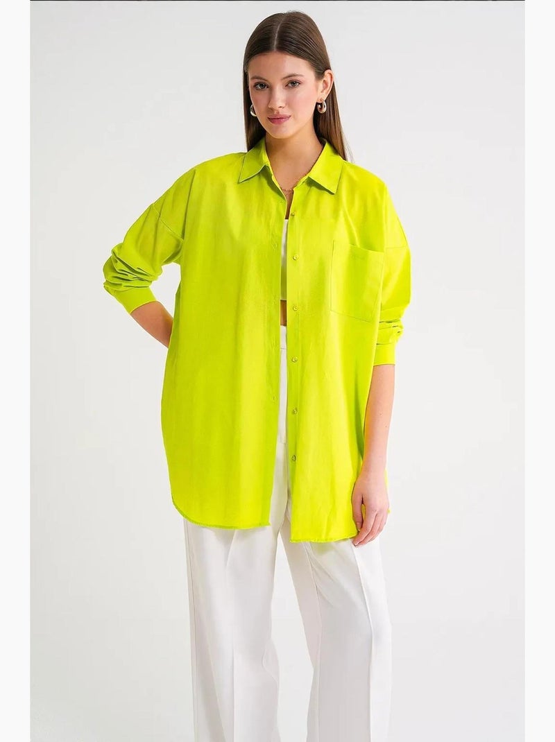 Camisa oversized de popelina com botões e manga comprida mixray Verde anis - Kiabi