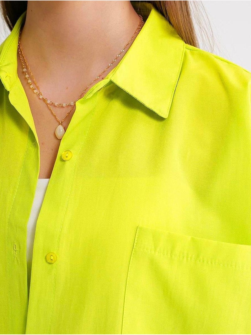 Camisa oversized de popelina com botões e manga comprida mixray Verde anis - Kiabi