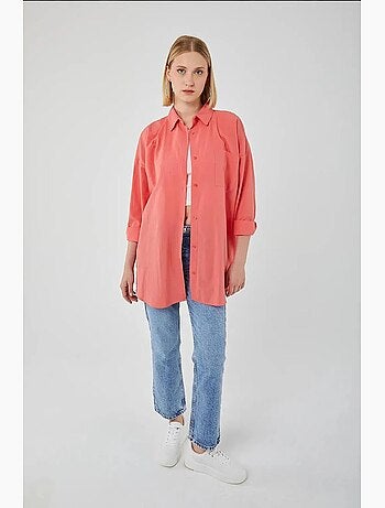 Camisa oversized de popelina com botões e manga comprida mixray