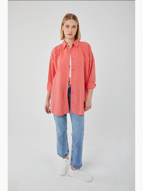 Camisa oversized de popelina com botões e manga comprida mixray - Kiabi Camisa oversized de popelina com botões e manga comprida mixray - Kiabi