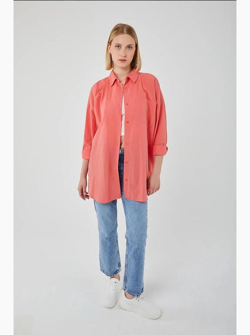 Camisa oversized de popelina com botões e manga comprida mixray Vermelho caxemira - Kiabi