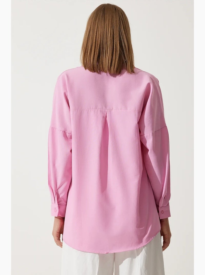 Camisa oversized de popelina com botões e mangas compridas istanbul Rosa-fluo/Solinotes - Kiabi