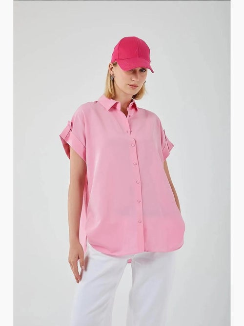 Camisa oversized de popelina de manga curta com botões mixray - Kiabi Camisa oversized de popelina de manga curta com botões mixray - Kiabi