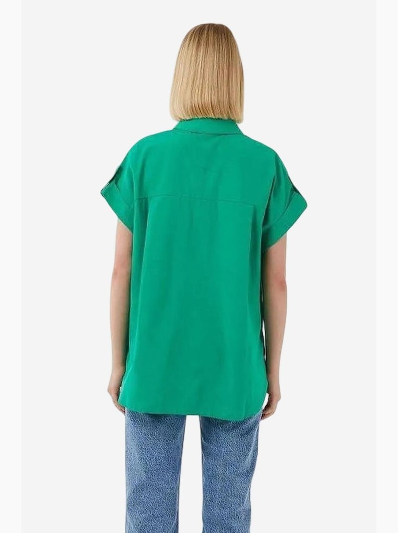 Camisa oversized de popelina de manga curta com botões mixray Verde - Kiabi