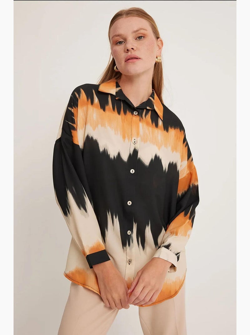 Camisa oversized de tecelagem abstrata de manga comprida com fecho de botões bdart Vermelho tijolo - Kiabi