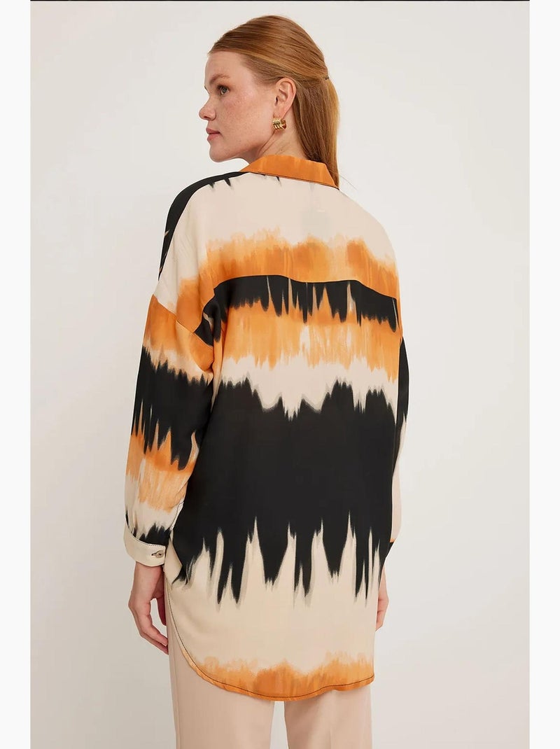 Camisa oversized de tecelagem abstrata de manga comprida com fecho de botões bdart Vermelho tijolo - Kiabi