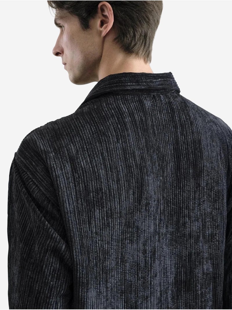 Camisa oversized de veludo com botões giesto Preto - Kiabi