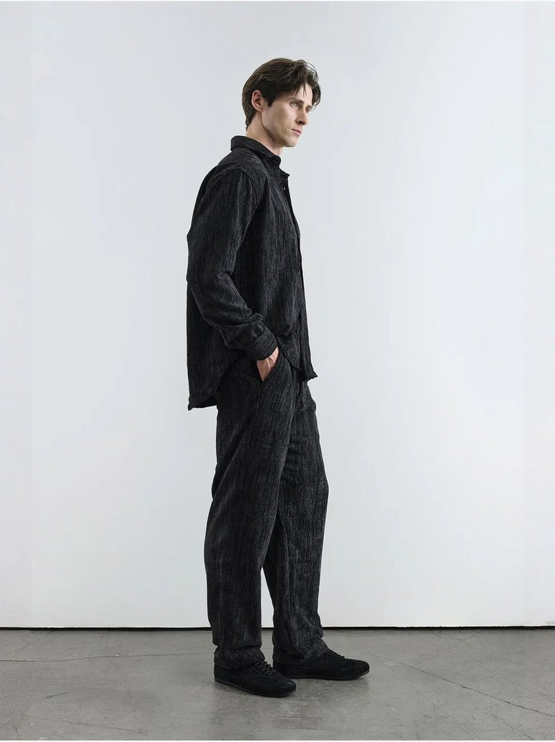 Camisa oversized de veludo com botões giesto Preto - Kiabi