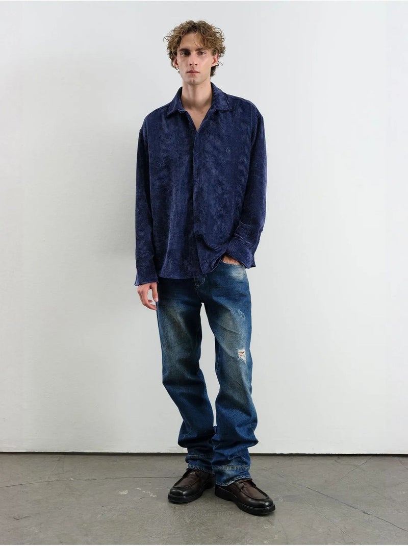 Camisa oversized de veludo giesto Azul-marinho - Kiabi