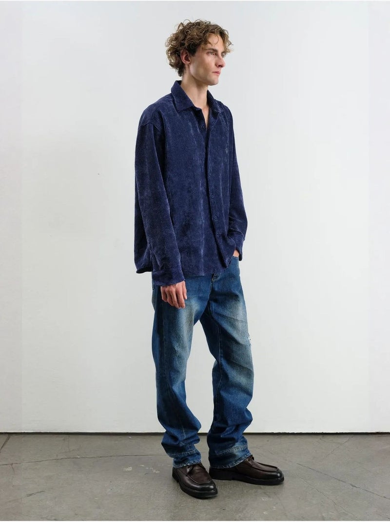 Camisa oversized de veludo giesto Azul-marinho - Kiabi