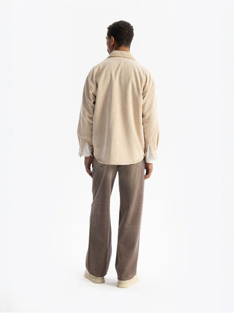 Camisa oversized de veludo giesto Bege-argila - Kiabi