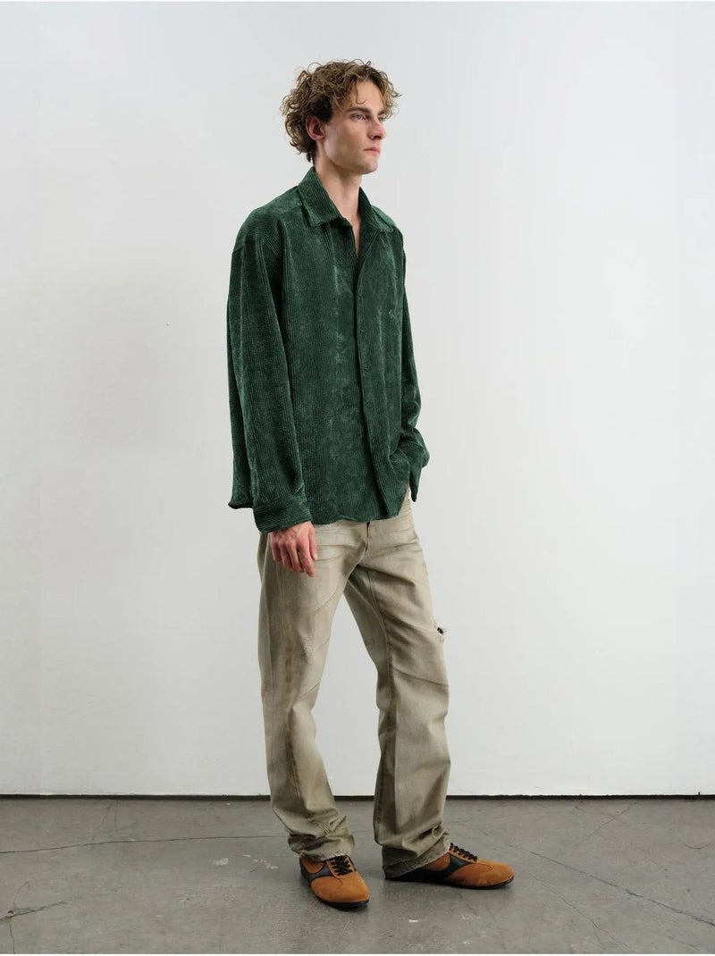Camisa oversized de veludo giesto Verde escuro - Kiabi