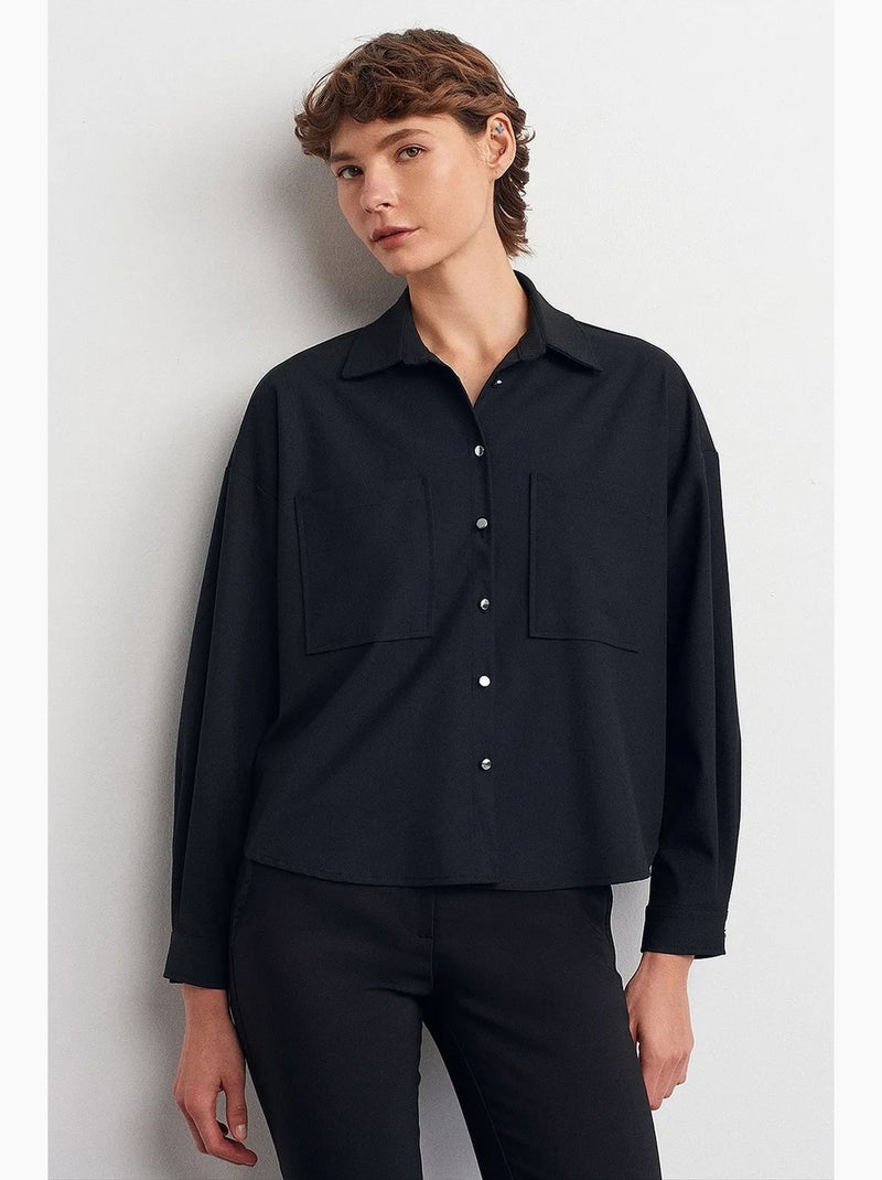 Camisa oversized em crepe com abotoamento frontal dilvin Preto - Kiabi