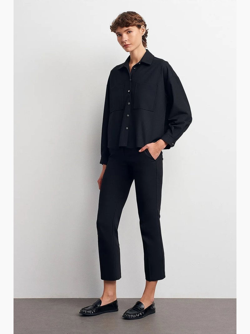 Camisa oversized em crepe com abotoamento frontal dilvin Preto - Kiabi