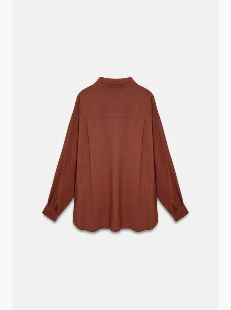 Camisa oversized em crepe com botões dilvin Terracota - Kiabi