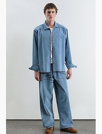 Camisa oversized em denim de algodão masculina giesto