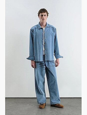 Camisa oversized em denim de algodão masculina giesto
