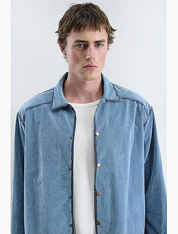 Camisa oversized em denim de algodão masculina giesto