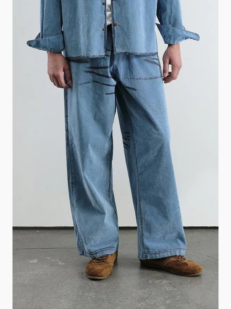 Camisa oversized em denim de algodão masculina giesto Azul-safira - Kiabi
