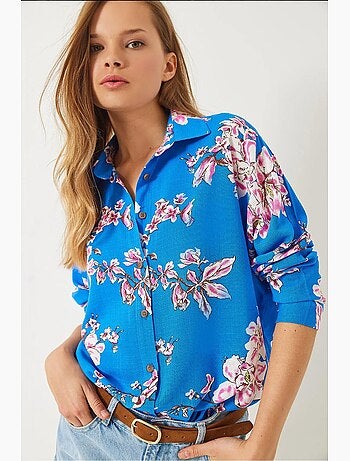 Camisa oversized em linho e viscose com estampado floral bianco lucci