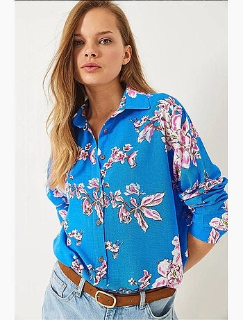 Camisa oversized em linho e viscose com estampado floral bianco lucci