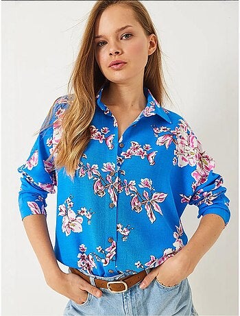 Camisa oversized em linho e viscose com estampado floral bianco lucci