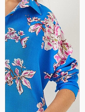 Camisa oversized em linho e viscose com estampado floral bianco lucci