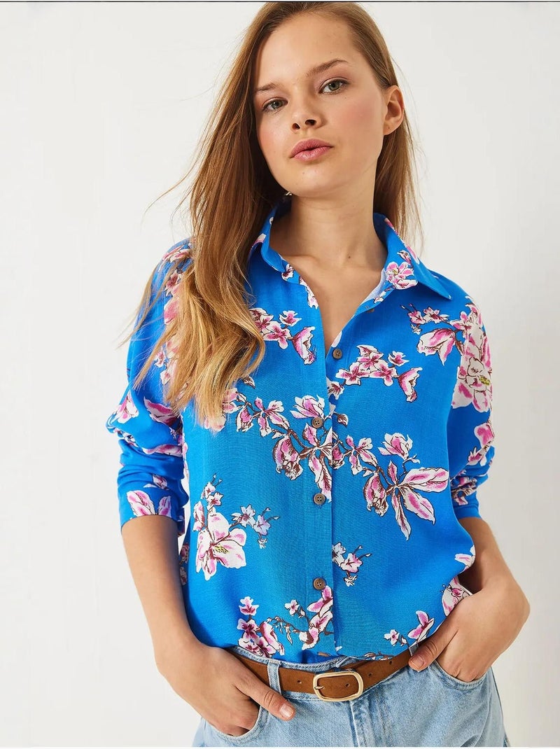 Camisa oversized em linho e viscose com estampado floral lucci Multicolorido - Kiabi