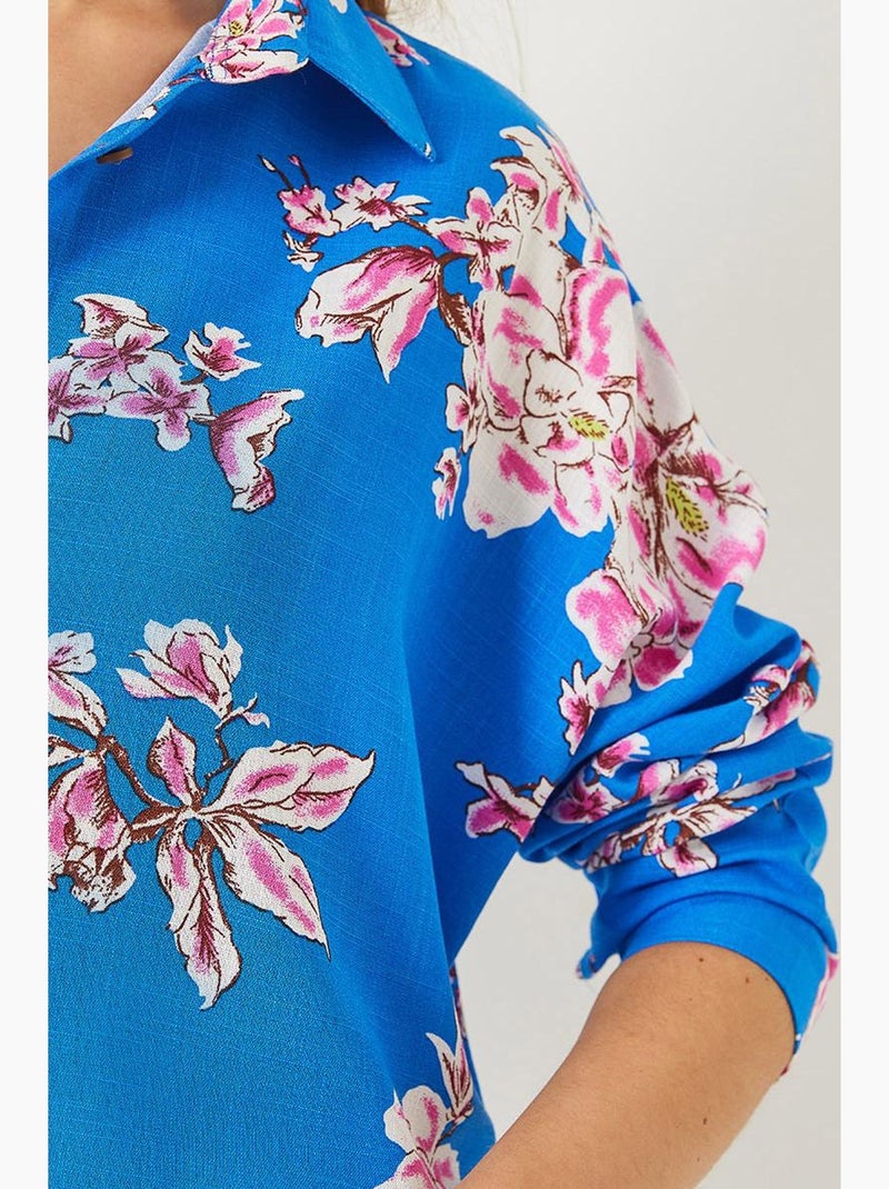 Camisa oversized em linho e viscose com estampado floral lucci Multicolorido - Kiabi