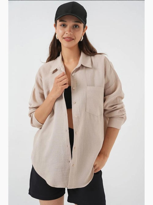 Camisa oversized em mistura de linho com detalhes de bolsos bdart - Kiabi Camisa oversized em mistura de linho com detalhes de bolsos bdart - Kiabi