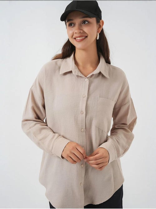 Camisa oversized em mistura de linho com detalhes de bolsos bdart - Kiabi Camisa oversized em mistura de linho com detalhes de bolsos bdart - Kiabi