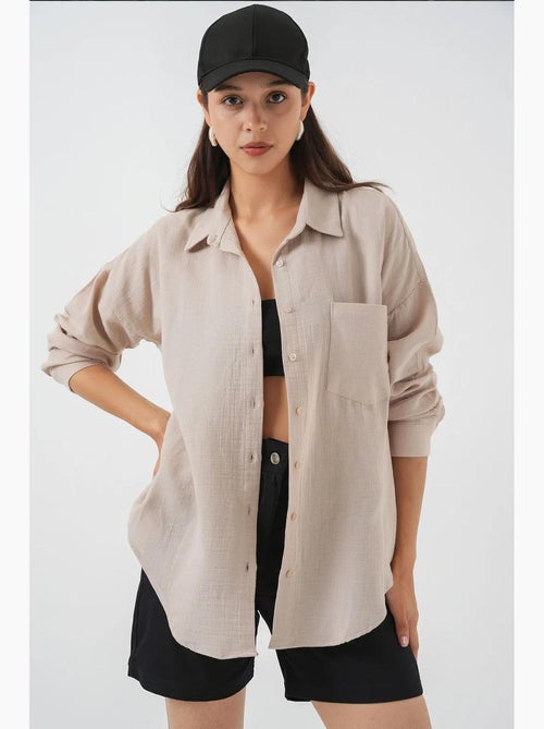 Camisa oversized em mistura de linho com detalhes de bolsos bdart - Kiabi Camisa oversized em mistura de linho com detalhes de bolsos bdart - Kiabi