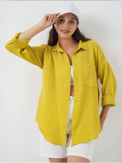 Camisa oversized em mistura de linho com detalhes de bolsos bdart - Kiabi