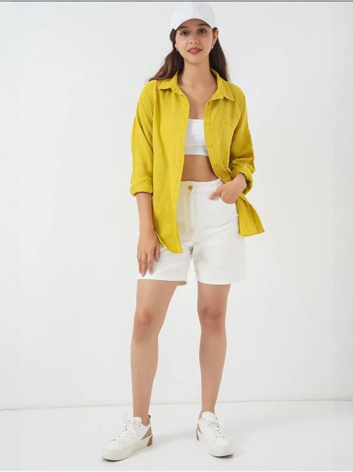 Camisa oversized em mistura de linho com detalhes de bolsos bdart - Kiabi