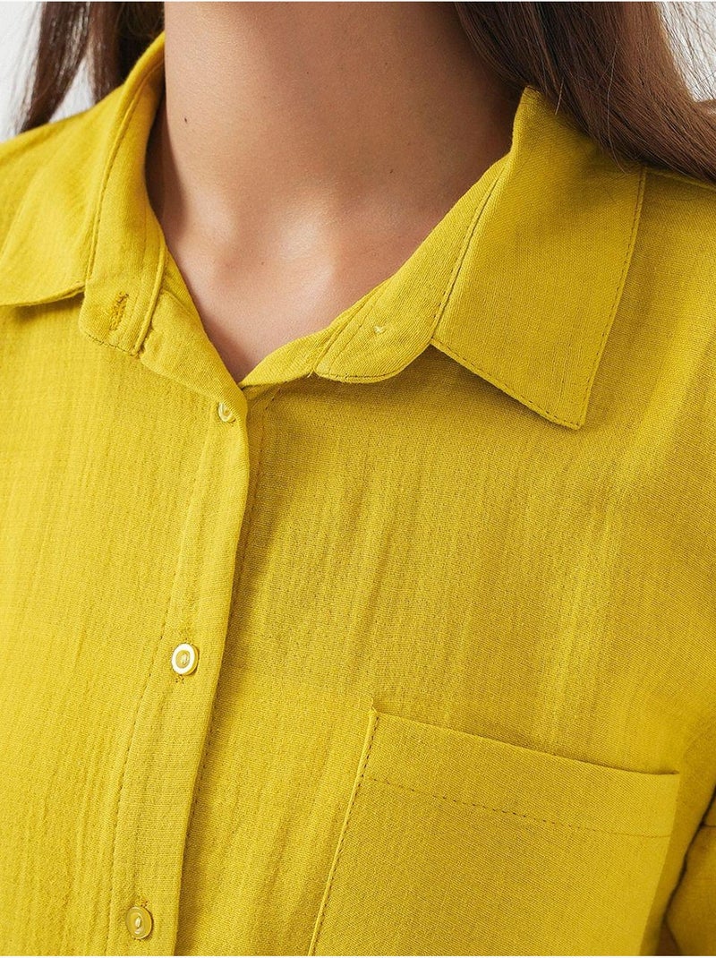 Camisa oversized em mistura de linho com detalhes de bolsos bdart Mostarda - Kiabi