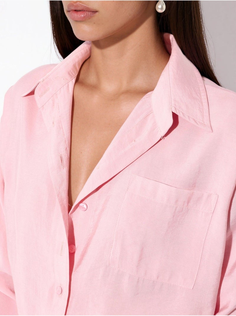 Camisa oversized em mistura de modal e viscose hiccup Rosa doce - Kiabi