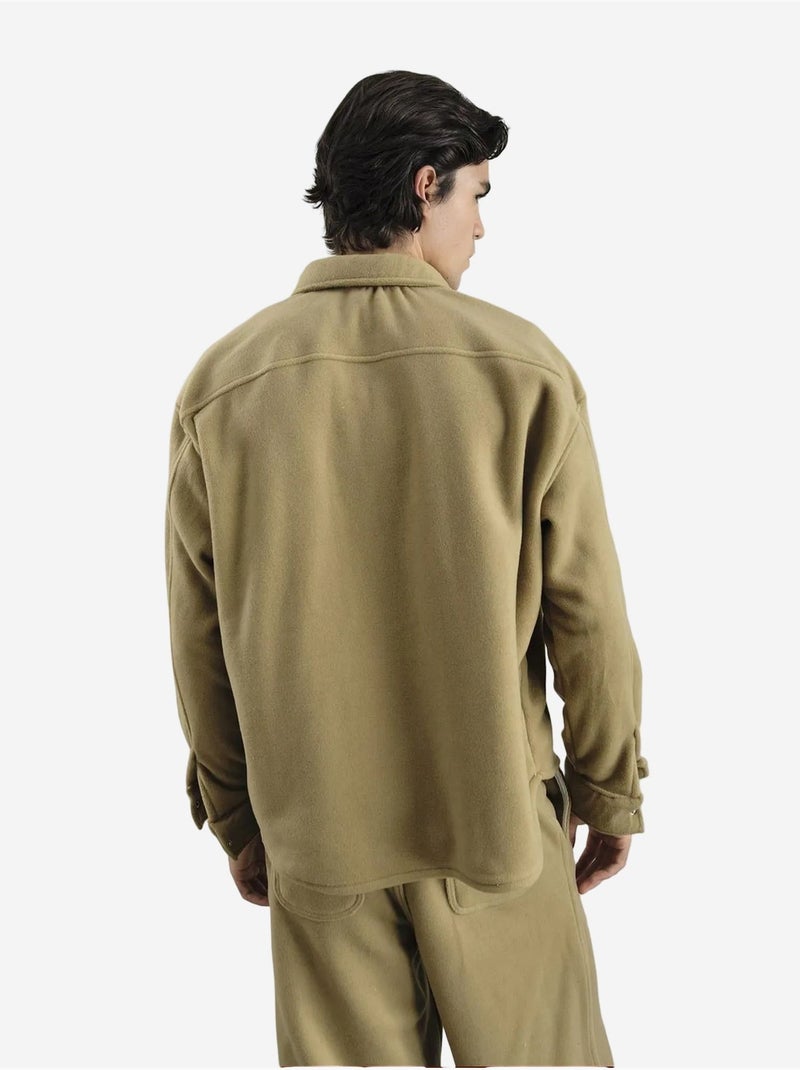 Camisa oversized em peluche com fecho de botões de pressão giesto Greige - Kiabi