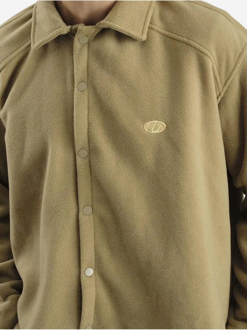 Camisa oversized em peluche com fecho de botões de pressão giesto Greige - Kiabi