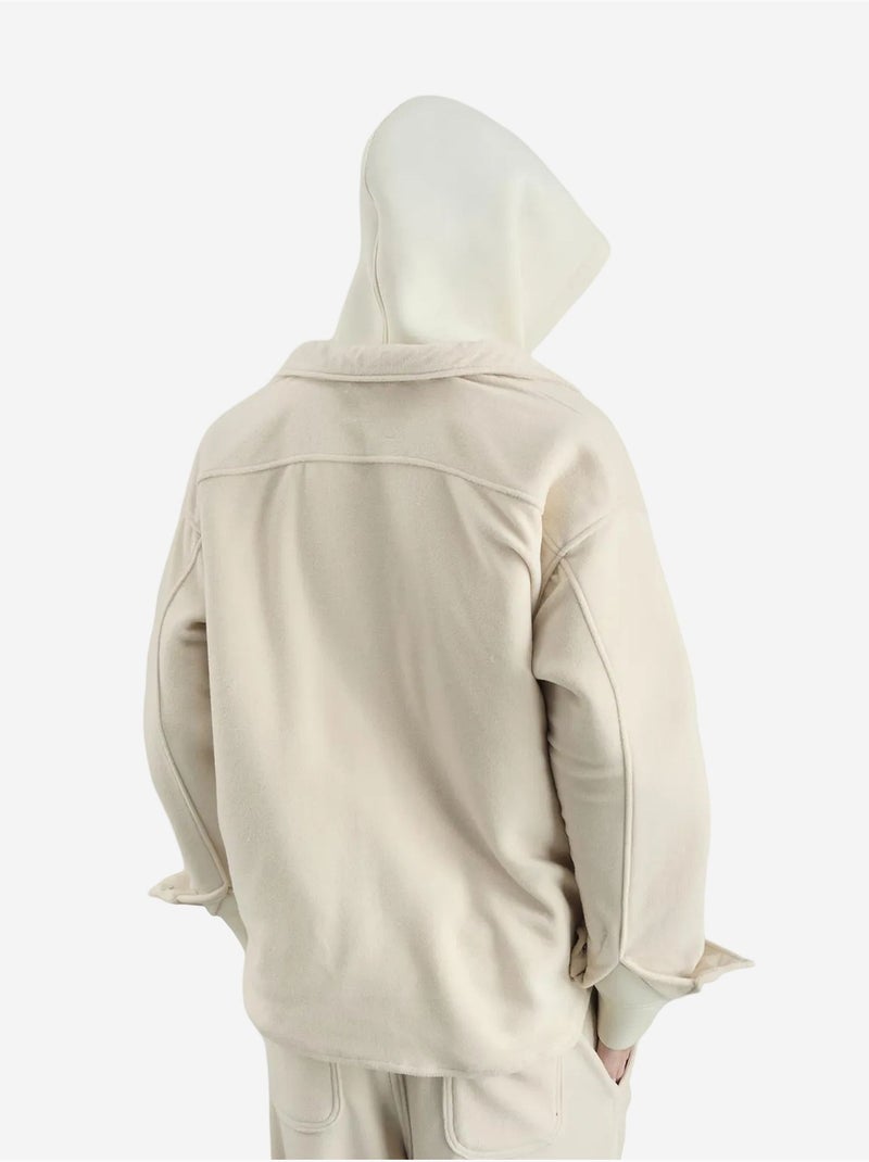 Camisa oversized em peluche com fecho de molas de pressão giesto Bege-argila - Kiabi
