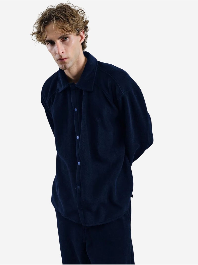 Camisa oversized em peluche com fecho de molas giesto Azul-marinho - Kiabi