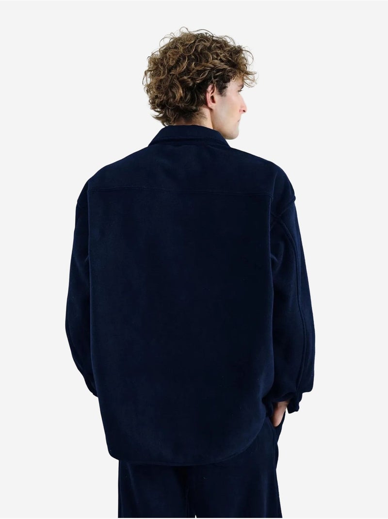 Camisa oversized em peluche com fecho de molas giesto Azul-marinho - Kiabi